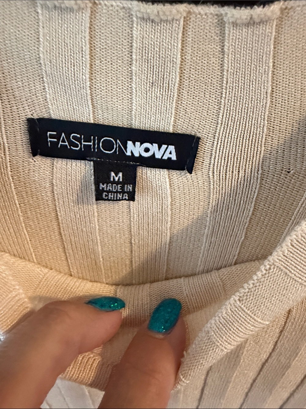 Fashion Nova Cream Ribbed Lace-Up Sleeve Sweater Dress - Picture 2 of 3